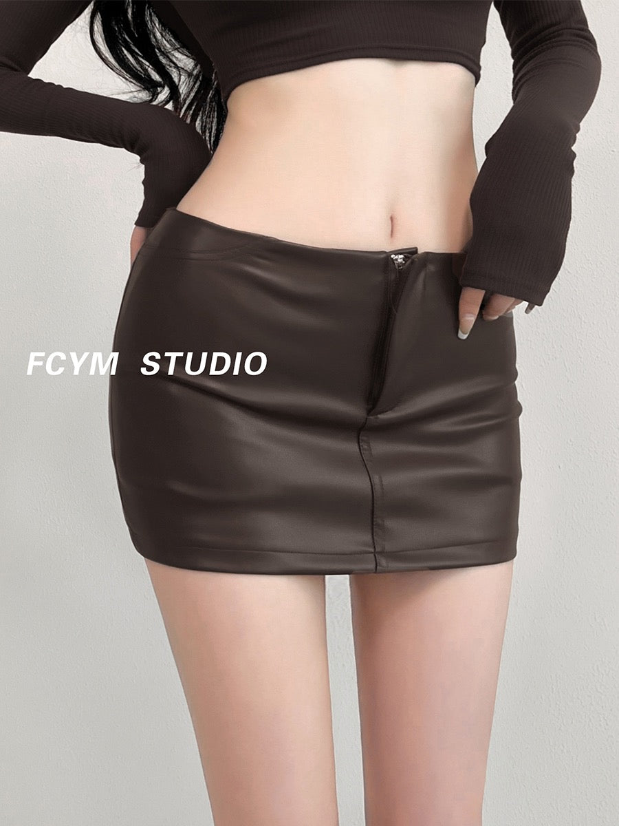 Windmill and Spear Spice Girls Hip Leather Skirt Hakama Retro European and American Style Tight Sexy High Waist A-line Skirt Skirt