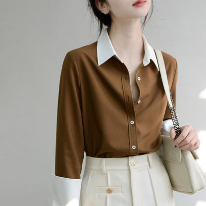 TRR Intellectual timeless high-quality thick long-sleeved micro-loose shirt female chic treasure top love