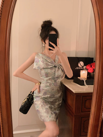 BETTER LS light luxury celebrity women's clothing design sense bowknot small fragrance style suspender dress small dress skirt