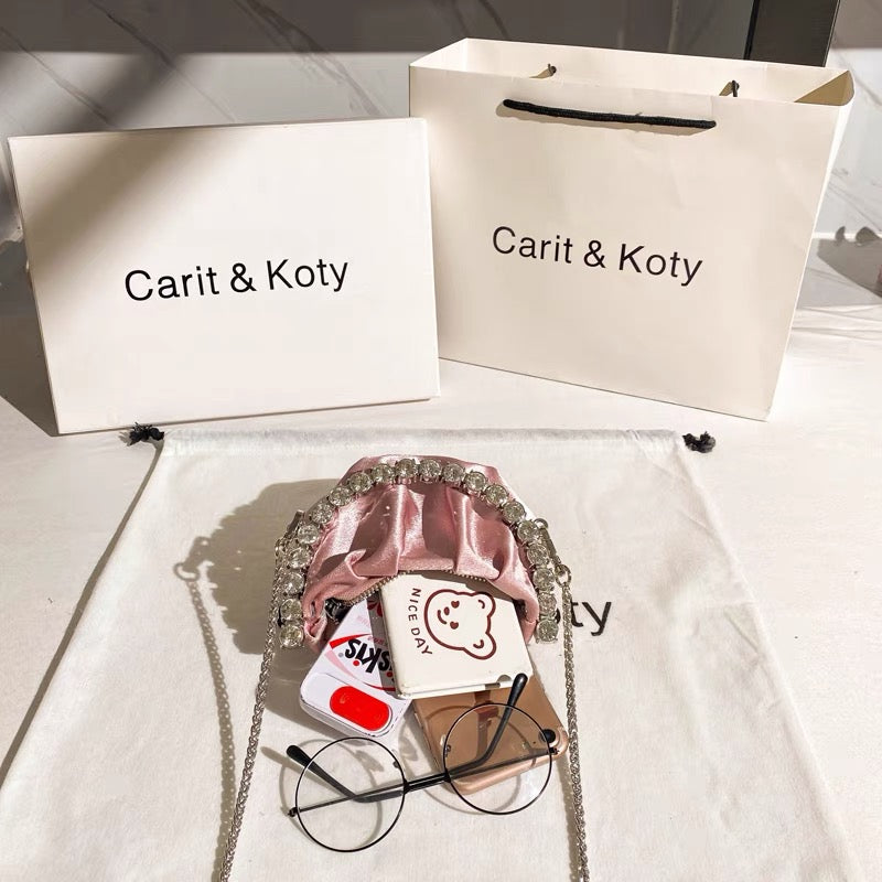 Carit Koty mini handbag women's summer 2022 new pleated chain rhinestone bag lipstick coin purse