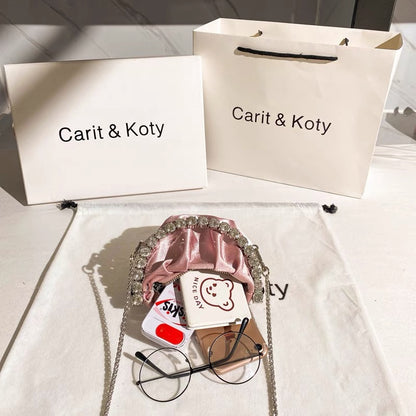 Carit Koty mini handbag women's summer 2022 new pleated chain rhinestone bag lipstick coin purse