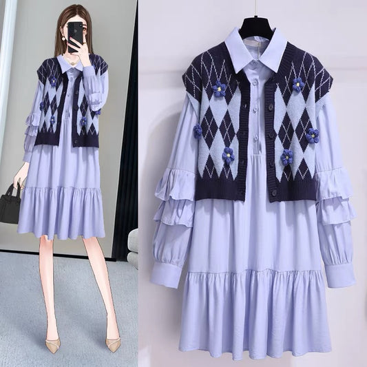Vest shirt dress two-piece suit 2022 early autumn new women's early autumn chic unique skirt small
