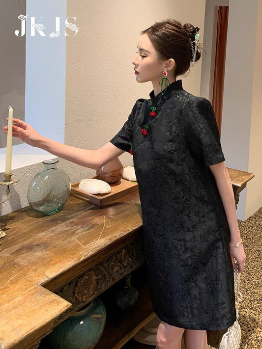 Improved cheongsam summer 2022 new young girl national trend Chinese style women's large size new Chinese dress 1525