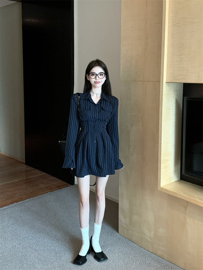 High-end temperament waist striped shirt women's clothing spring 2023 new fashion suit casual shorts two-piece set