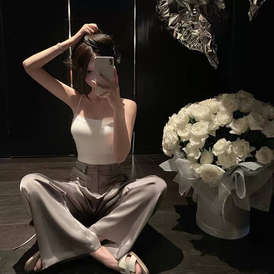 Good morning Fanfan double-sided satin sunscreen trousers women's summer thin loose straight casual cold wind high-end pants 1487