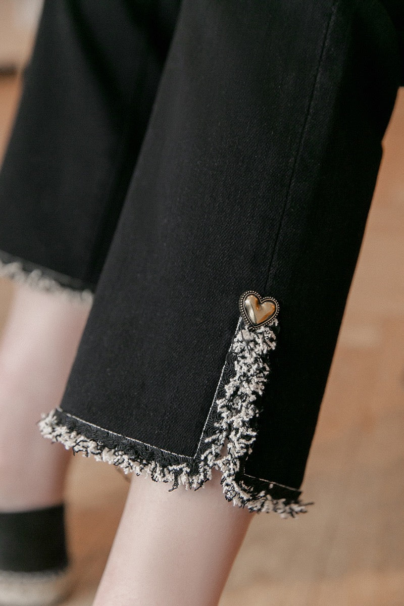 Small Grain High Waist Slit Retro Straight Jeans Female 2023 Spring Dress Small Design Slim Pants