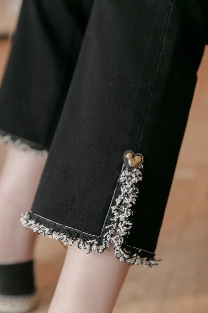 Small Grain High Waist Slit Retro Straight Jeans Female 2023 Spring Dress Small Design Slim Pants