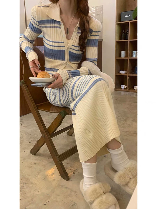 Red House Knitted Suit Women's Autumn Casual Sweet and Spicy Fashion Pure Desire Gentle and Comfortable Small Fragrance Sweater Two-piece Set