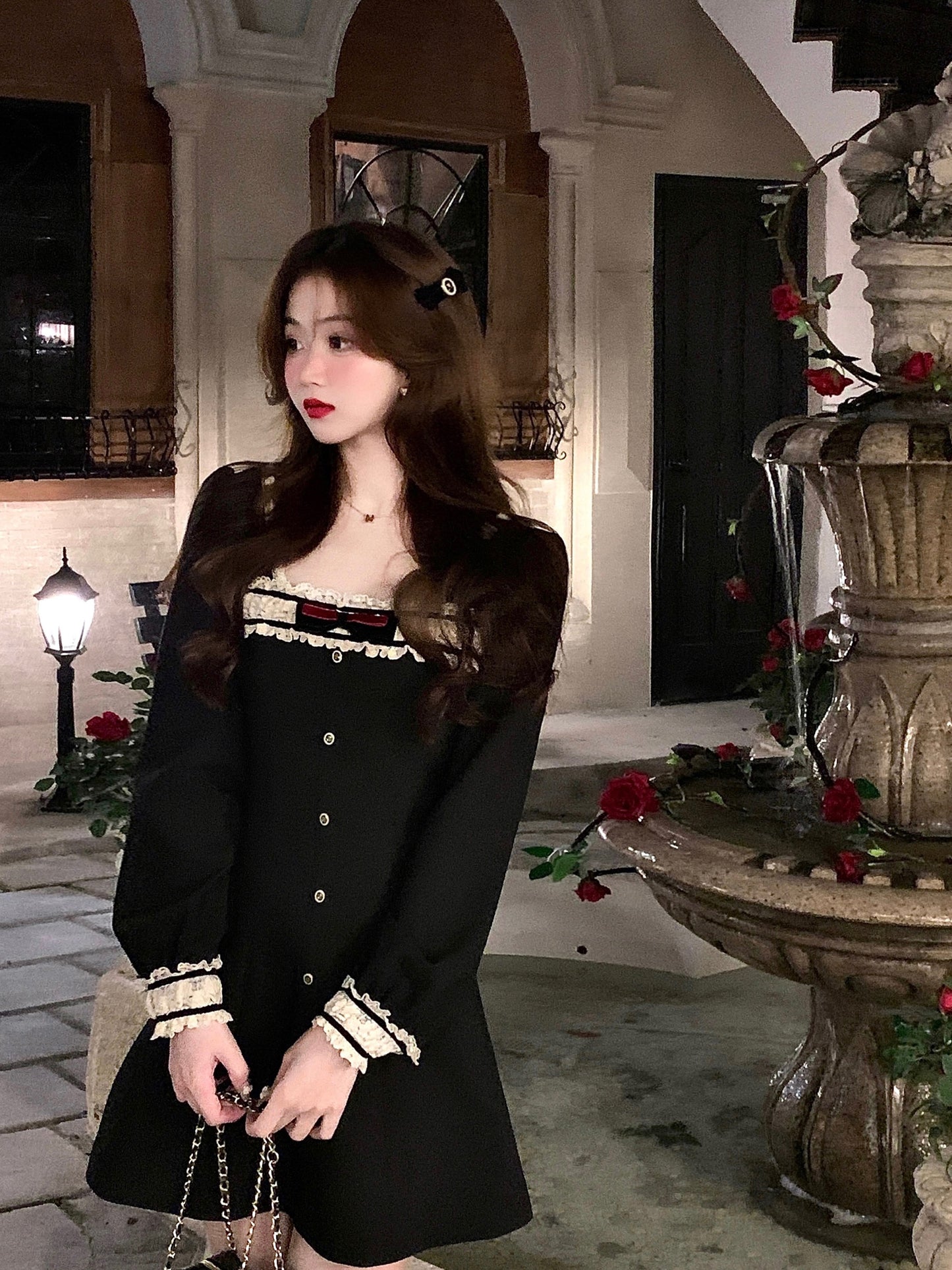 Q women's family pet daughter/French temperament dress autumn and winter daughter party collar annual meeting skirt New Year's Hepburn style