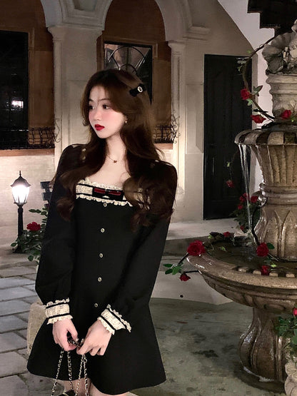 Q women's family pet daughter/French temperament dress autumn and winter daughter party collar annual meeting skirt New Year's Hepburn style
