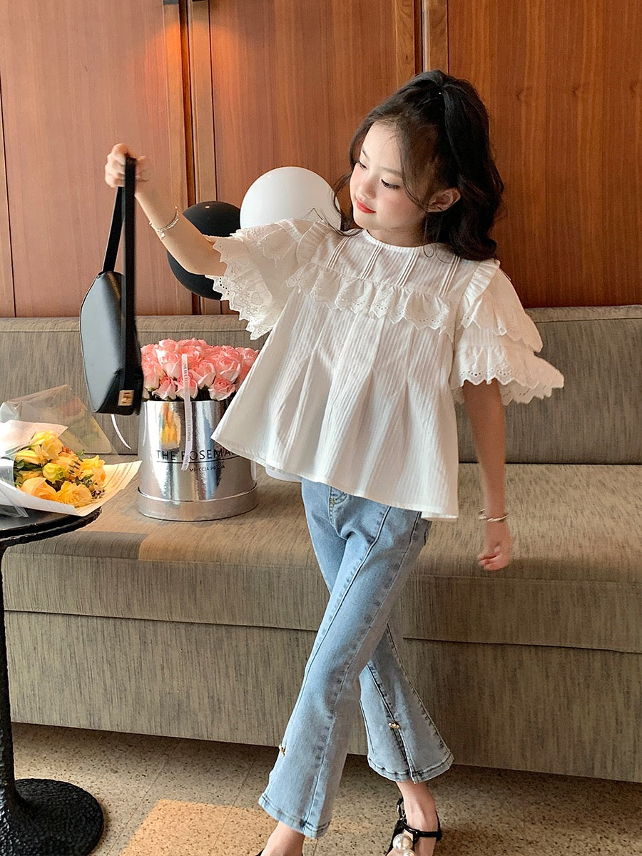 Original children's clothing girl baby slit flared pants spring 2023 new children's baby girl denim all-match pants