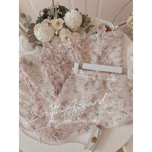 Southern fairy palace floral skirt female summer pink high waist French fishtail skirt gentle wind fairy skirt super fairy forest