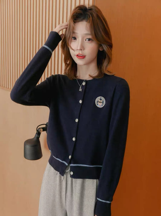 [Original Grain Bear] Crew-neck sweater women's 2022 new autumn wear cardigan sweater college wind top