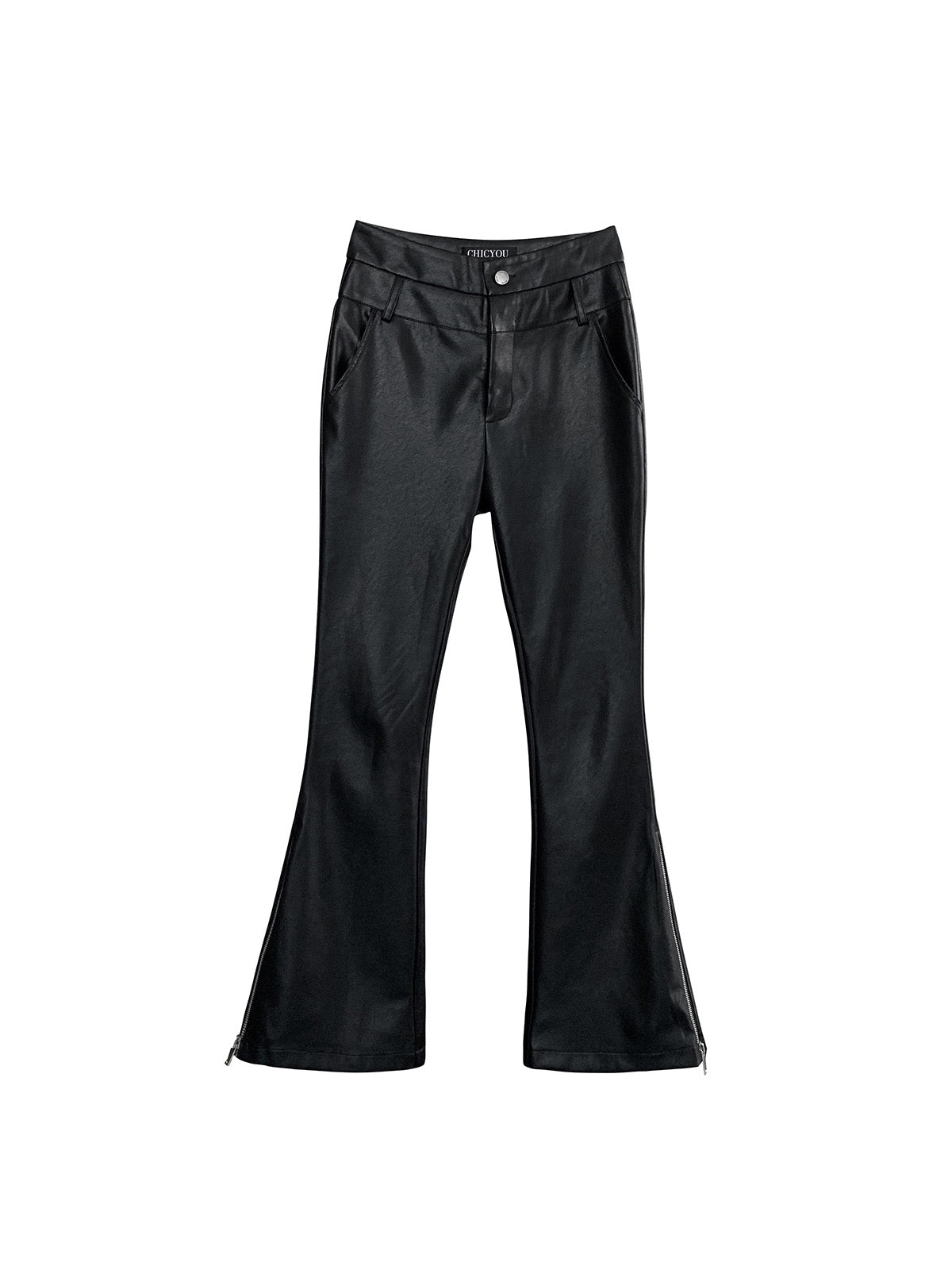CHICYOU Black Zipper Leather Pants Skinny Skinny Leather Trousers Straight Micro Flared Casual All-Match Slim Pants