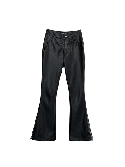 CHICYOU Black Zipper Leather Pants Skinny Skinny Leather Trousers Straight Micro Flared Casual All-Match Slim Pants