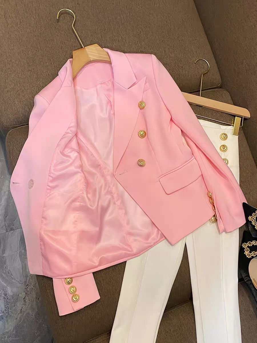 2022 foreign trade pink European goods cotton and linen profile top single-piece small suit suit jacket female 6841