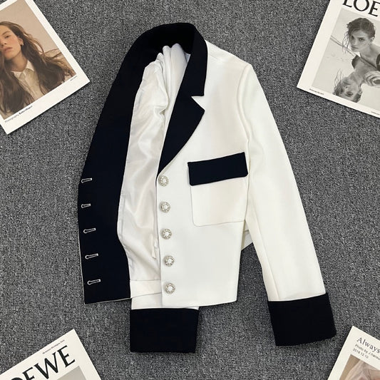 Black and white splicing small fragrance suit jacket women's 2023 spring new design sense small fashion suit trend