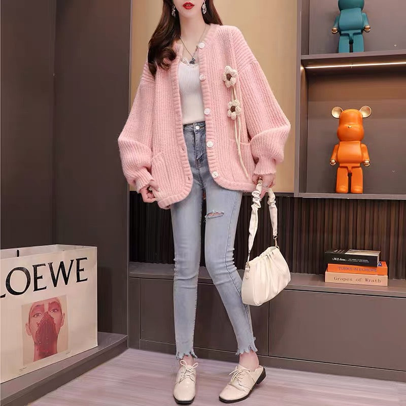 Minus 10] Design Sweater Cardigan Women's 2022 New Autumn and Winter Western Style Age-Reducing Loose Lazy Wind Knitted Jacket