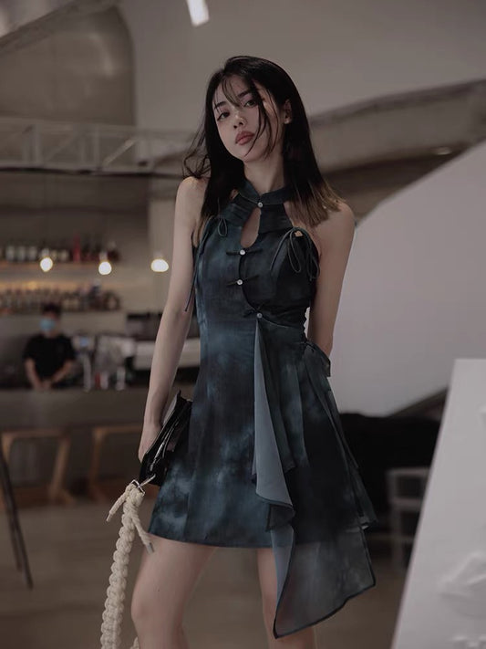 JZ Craftsman "Super Lady" improved halter neck cheongsam dress 2022 summer women's new original national style dress 1317