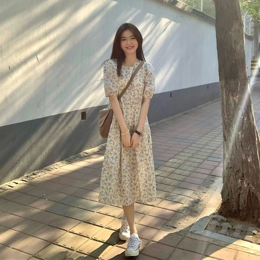 Small fresh floral maternity dress summer dress fashion gentle wind chiffon short-sleeved breastfeeding long skirt hot mom skirt