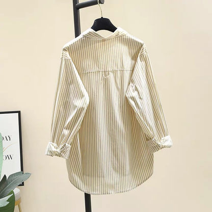 Yellow striped lapel shirt women's 2022 early autumn new Korean version loose casual long-sleeved shirt sunscreen shirt top