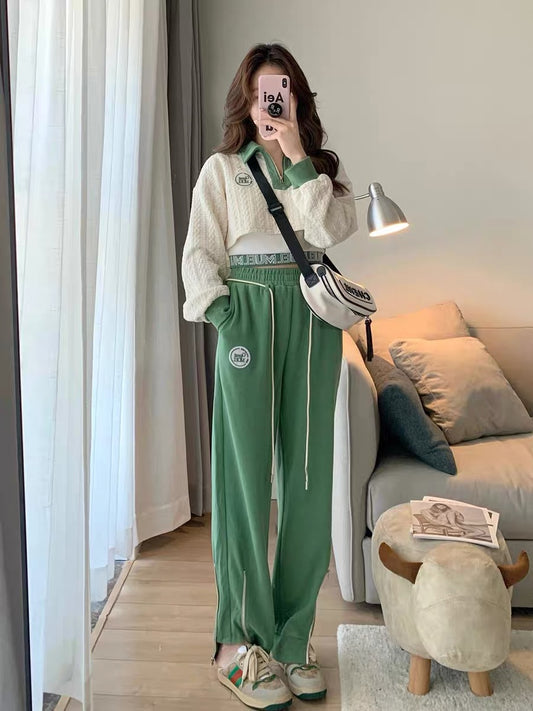 MUEL Casual sweater suit female autumn 2022 new small fashion sports wide leg pants three-piece set 1714