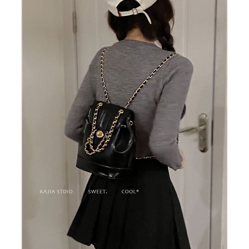 Oily wax leather shoulder bag women 2023 new trendy Korean chain backpack small fragrance style all-match portable shoulder bag