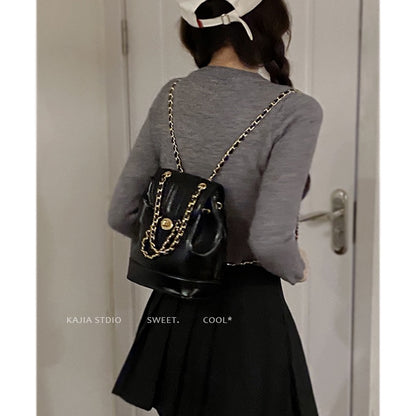 Oily wax leather shoulder bag women 2023 new trendy Korean chain backpack small fragrance style all-match portable shoulder bag