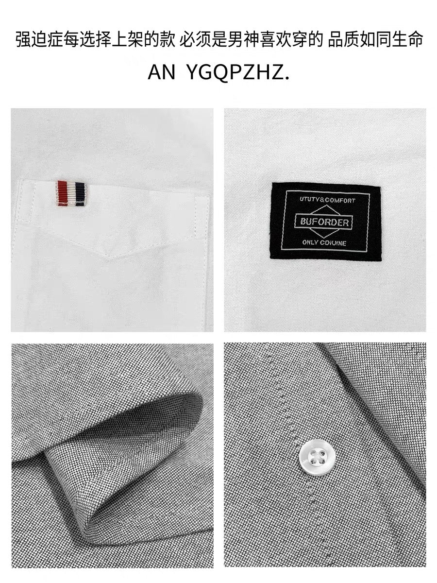 Oxford spinning high-end handsome temperament pure white shirt men's autumn Japanese all-match long-sleeved shirt men's tops