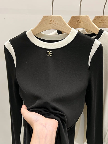 European goods cashmere small high collar bottoming shirt women's autumn and winter new trendy fashion western style tops brushed t-shirt women