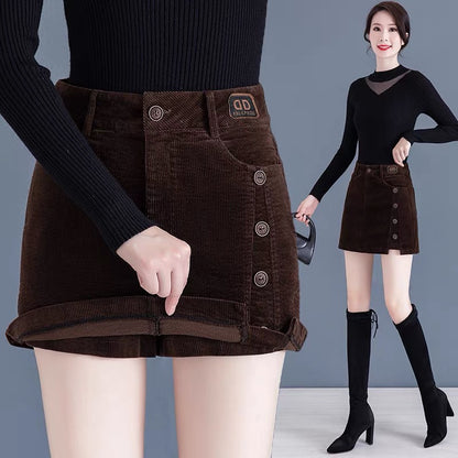 Corduroy skirt women's 2022 autumn and winter new high-waist a-line skirt slimming step bag hip skirt pants
