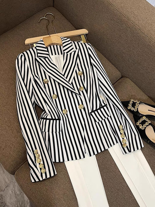 European goods tide brand coat irregular suit design striped suit women's top 6431 cotton JF-slim fit