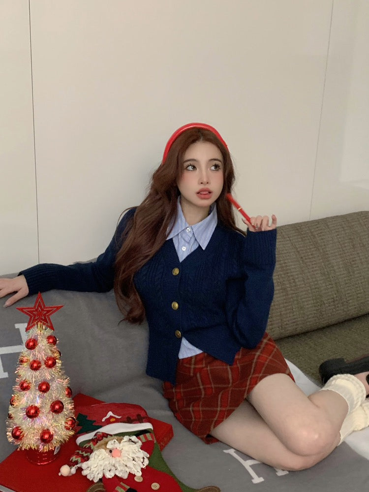 Retro v-neck twist knitted cardigan women's spring 2023 new hot style Korean version design sense slim sweater top