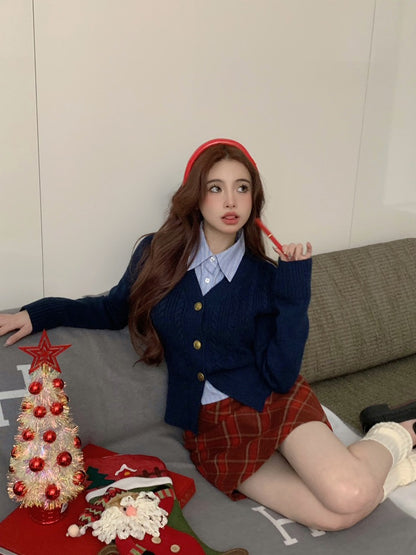 Retro v-neck twist knitted cardigan women's spring 2023 new hot style Korean version design sense slim sweater top