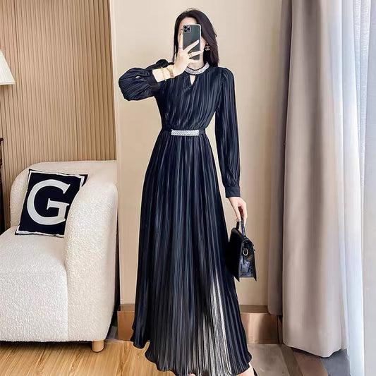 Women's clothing 2022 new autumn clothing temperament goddess fan black long-sleeved dress fashionable western style French long skirt