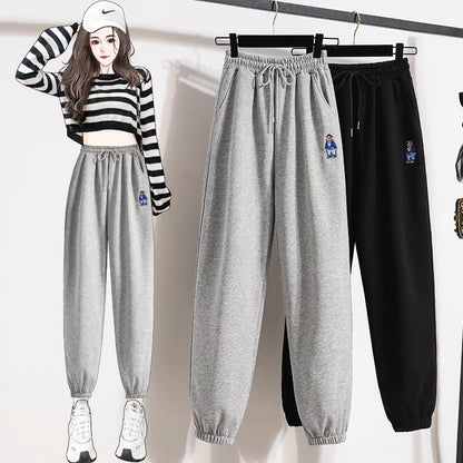 Gray sports pants women's autumn and winter 2022 new loose bundle feet plus velvet thick outer wear thin harem casual sweatpants