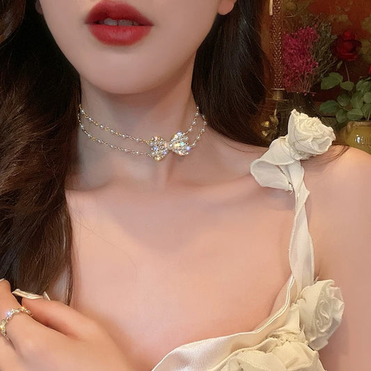 Pearl Necklace 2022 New Bow Necklace Women's High-end Light Luxury Niche Fairy 2021 Clavicle Chain