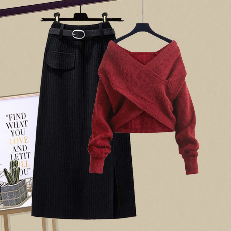 Early autumn pure desire wind hot girl suit female autumn 2022 new knitted sweater sweater skirt two-piece set to reduce age