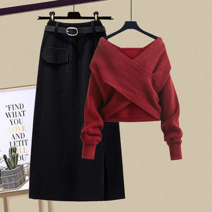 Early autumn pure desire wind hot girl suit female autumn 2022 new knitted sweater sweater skirt two-piece set to reduce age