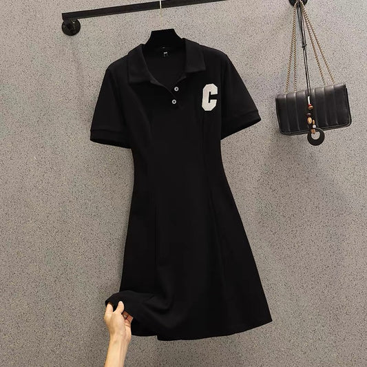 276 summer new plus size women's fat sister polo collar slim temperament dress