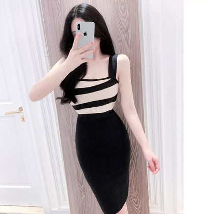 Colorblock Simple Sling Slim Fit Dress