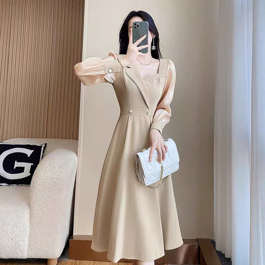 Autumn women's clothing 2022 new temperament goddess fan long-sleeved dress autumn A-line tea break skirt autumn skirt