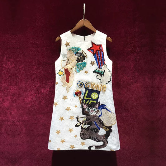 Fashionable cat printing high-definition heavy industry nail beads foreign style small light luxury dress high-end 2022 new summer