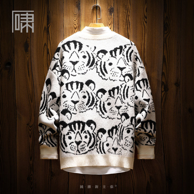 Autumn Tide Brand National Tide Design Sense Tiger Head Sweater Men's Harajuku Wind and Tiger Year natal Year Tide Men's Knitwear Men's Edition