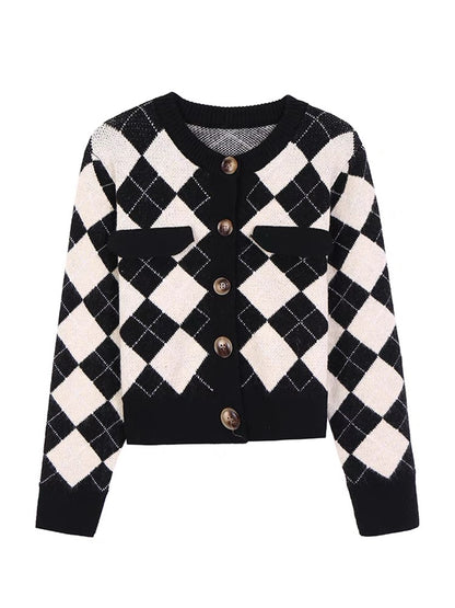 Da C Lai Ye Lingge cardigan knitted jacket women's autumn 2022 new Korean version high-end retro sweater top