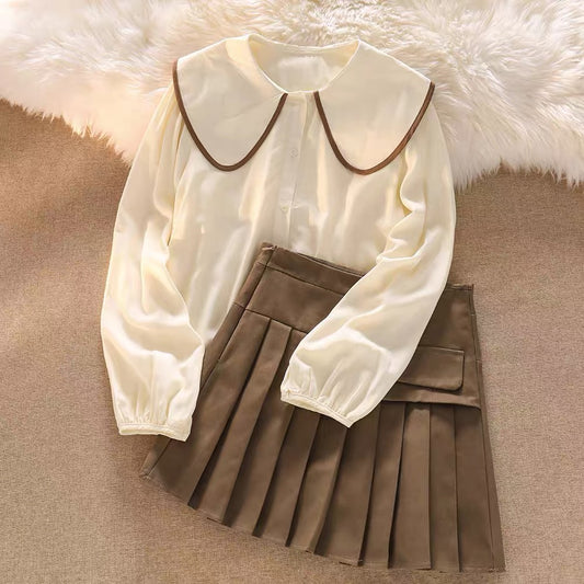 This one is really coming in!  Wall crack push ~ gentle wind sweet doll collar shirt women's pleated skirt two-piece set