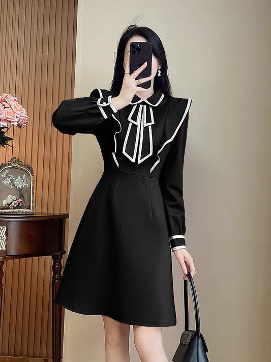 2022 autumn new women's red temperament slim slim long-sleeved high-end ladies waist French dress