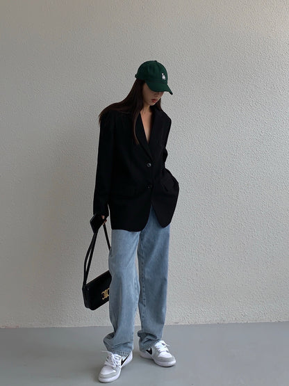 HUYIFAN black suit jacket female 2023 spring new Korean version loose retro casual thin small suit