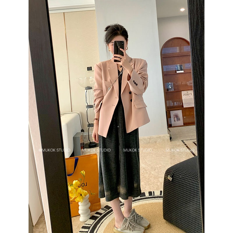 MUKOK Morandi Rose ~ design sense solid color exquisite spring and autumn new temperament long-sleeved suit jacket for women