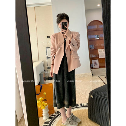 MUKOK Morandi Rose ~ design sense solid color exquisite spring and autumn new temperament long-sleeved suit jacket for women